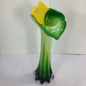 Swung Glass Vase Calla Lily Jack In The Pulpit Green Yellow 12”